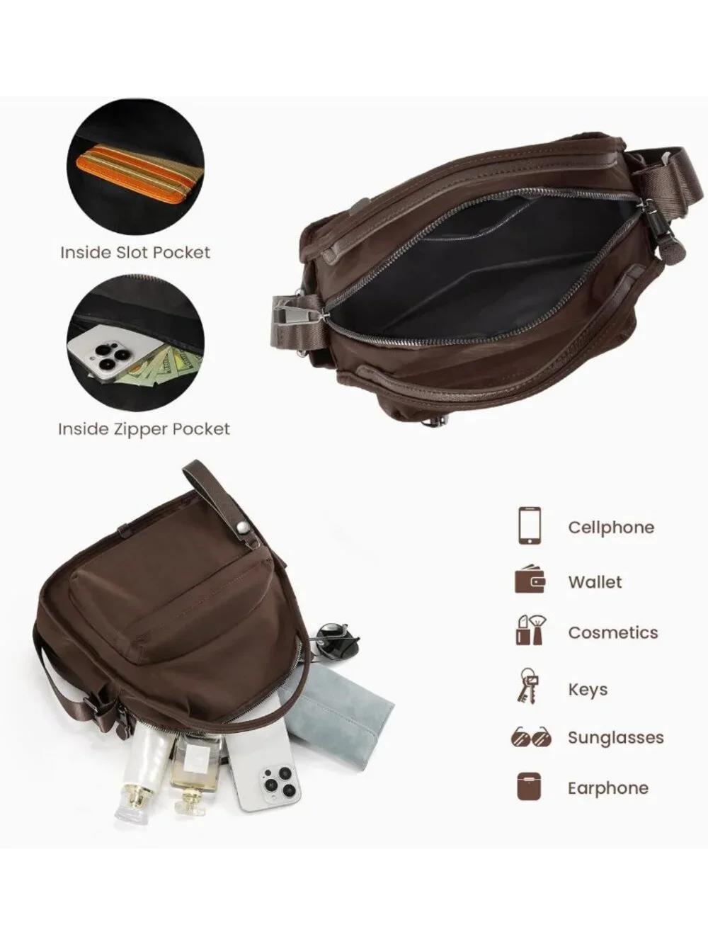 Chic Solid Color Crossbody Bag | Stylish Zipper Handbag with Soft Top Handle